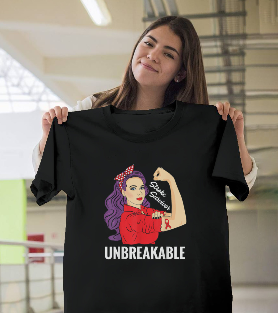 Unbreakable Stroke Survivors Awareness Rosie Riveter T-Shirt