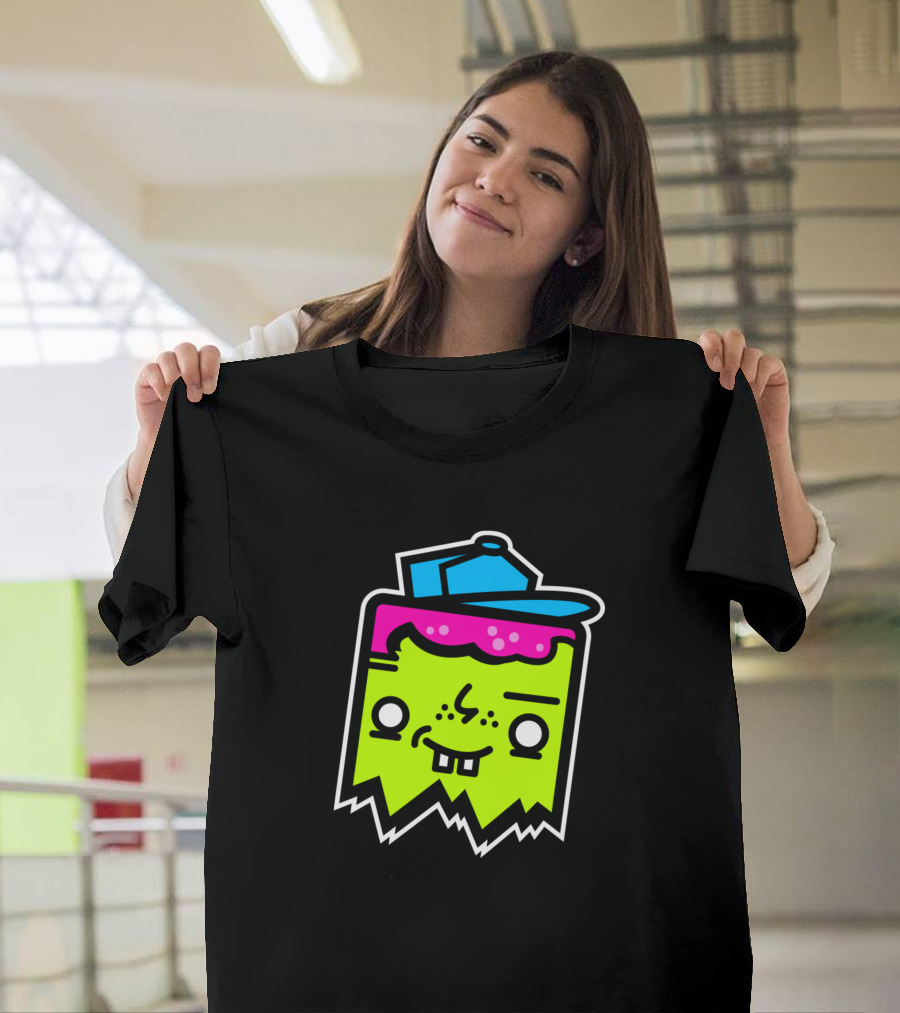 Smiling Sprout Mascot Cartoon Zombie Face with Blue Cap T-Shirt