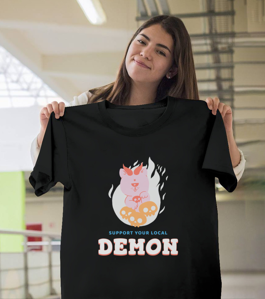 Support Your Local Demon Fiery Pig with Skulls T-Shirt