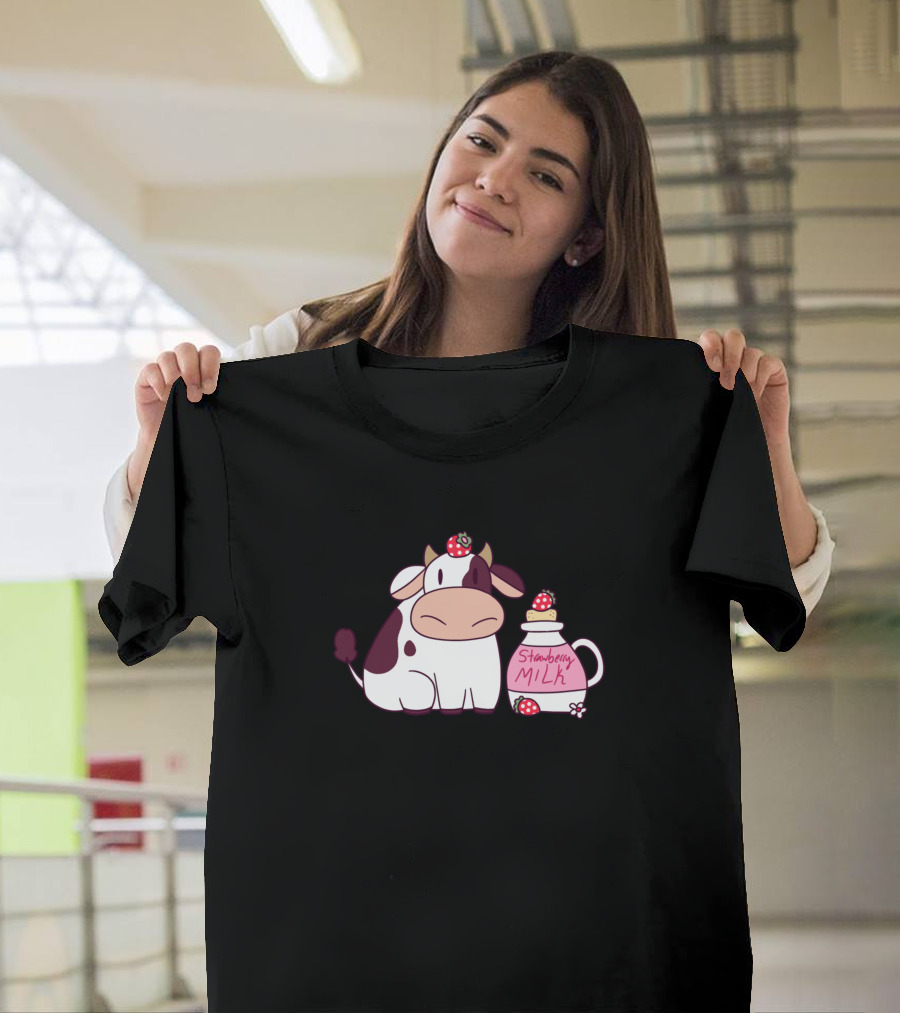 Cows Strawberry Milk Cute Cow Farming 92 T-Shirt