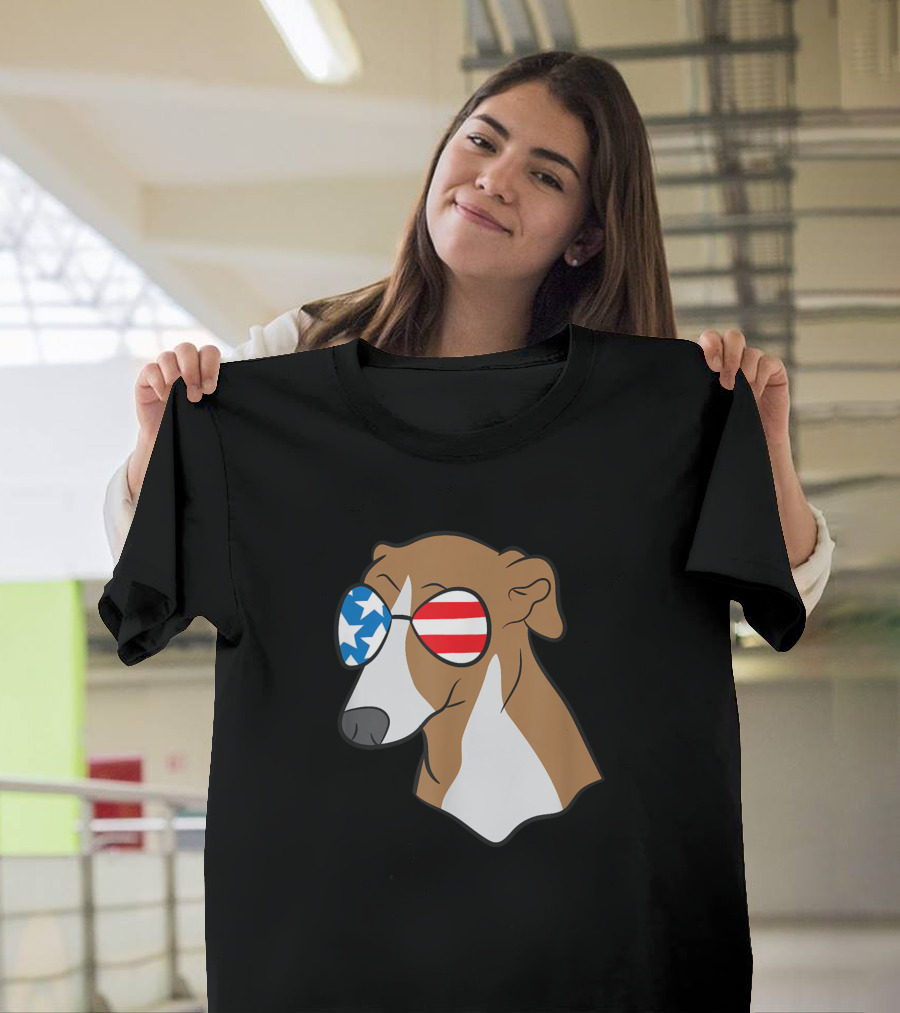 Greyhound Lover Funny Dog USA Flag Sunglasses T-Shirt