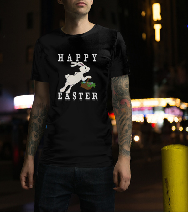 Happy Easter Bunny With Basket Of Easter Eggs T-Shirt