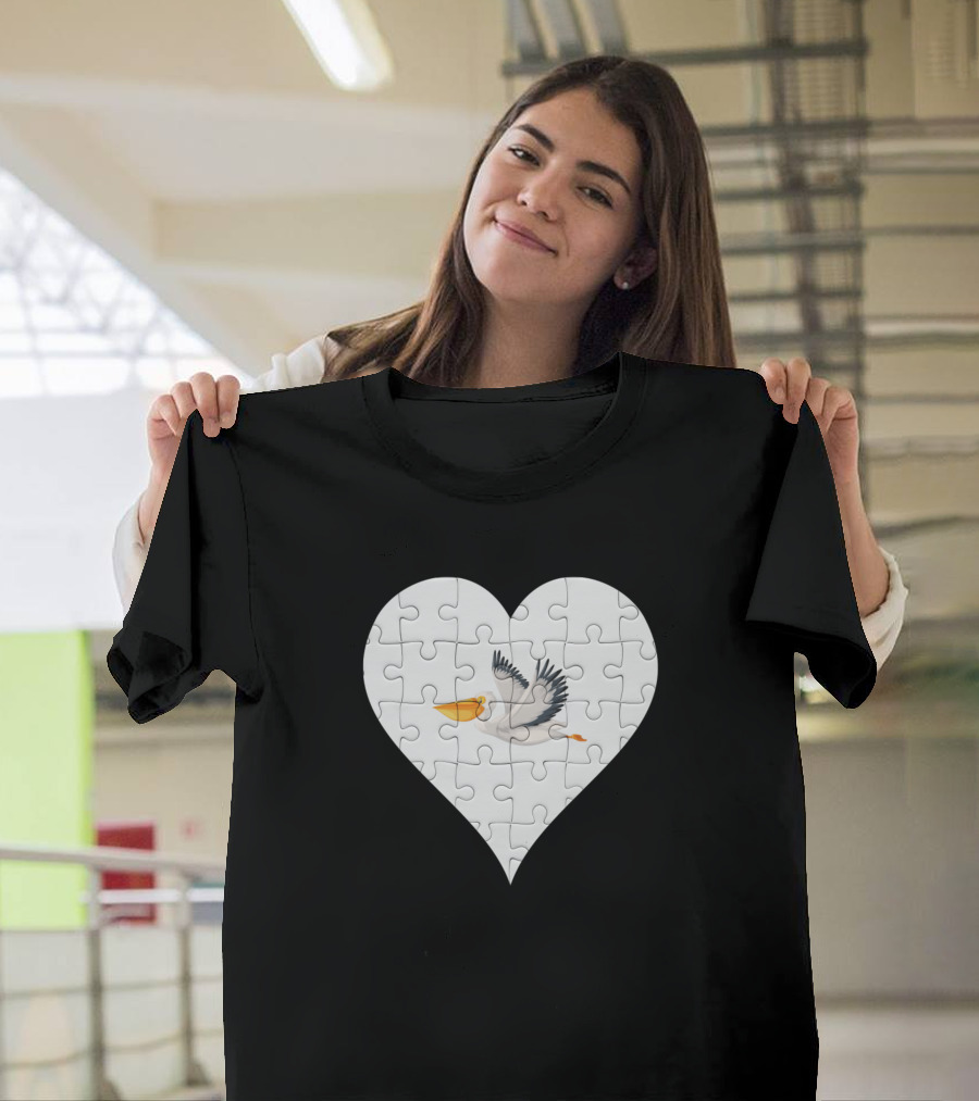 Jigsaw Heart Pelican Flying Puzzle Design Birds Pelican T-Shirt
