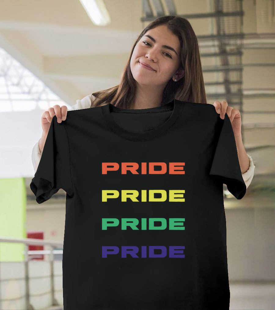 PRIDE Rainbow Bold Colorful Text Multicolor Stacked T-Shirt