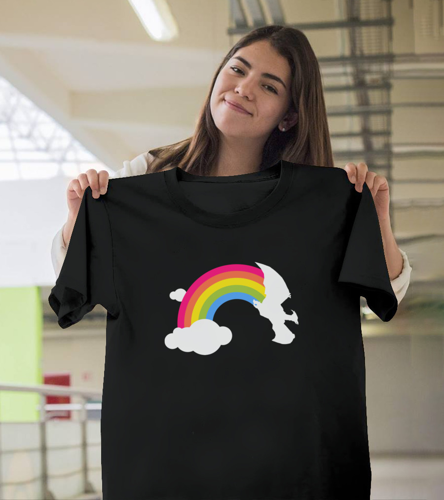 Rainbow Rodan Colorful Monster Silhouette White Clouds T-Shirt