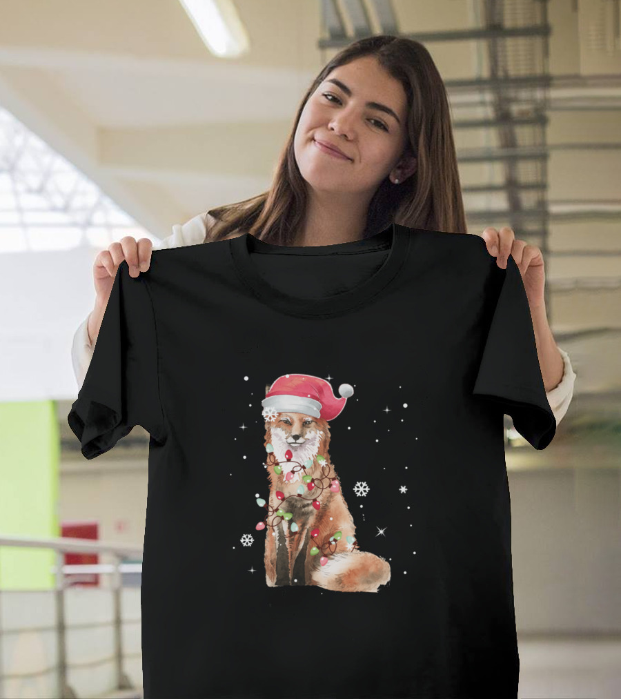 Santa Fox with Christmas Lights for Fox Lover T-Shirt