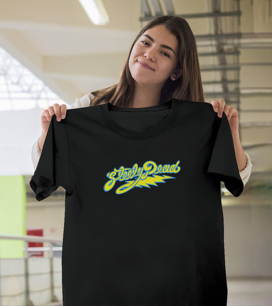 Steely Dead Lightning Bolt Script T-Shirt