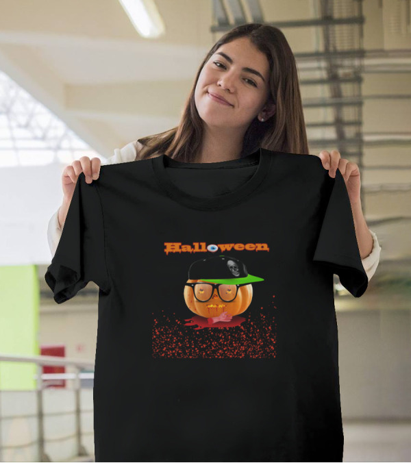 Halloween Pumpkin Glasses Skull Cap Bloody T-Shirt