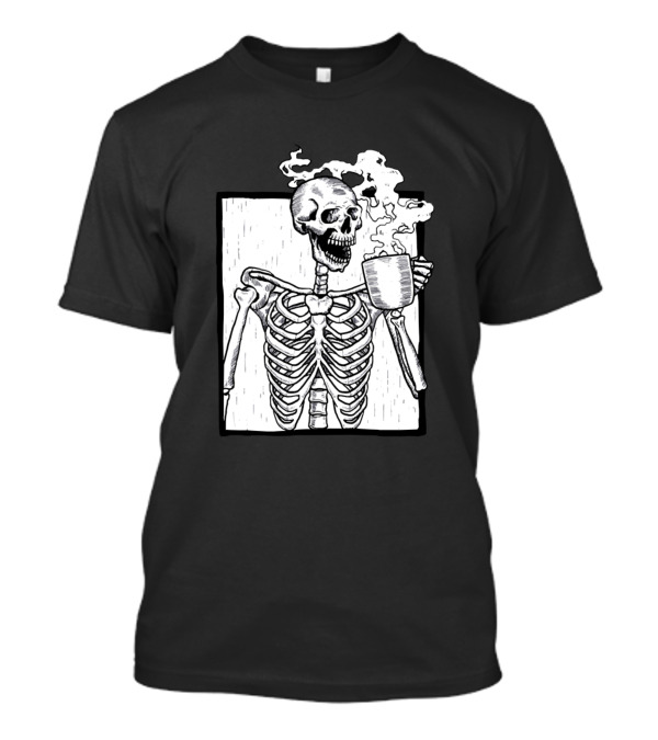 Halloween Coffee Loving Skeleton With Smoking Skull Mug T-Shirt