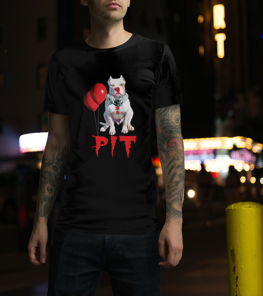 PIT Halloween Horror Clown Dog Red Balloons T-Shirt
