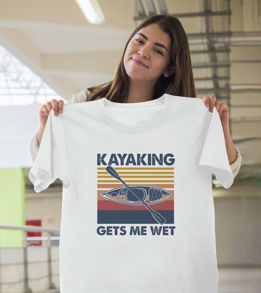 Kayaking Gets Me Wet Retro Stripes with Kayak Paddle T-Shirt