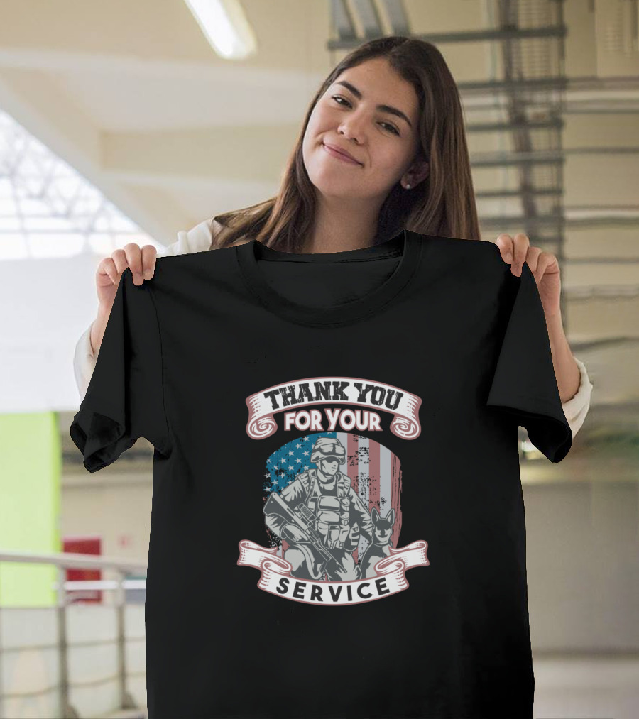 Thank You For Your Service American Flag Veterans Day Soldier and Dog T-Shirt