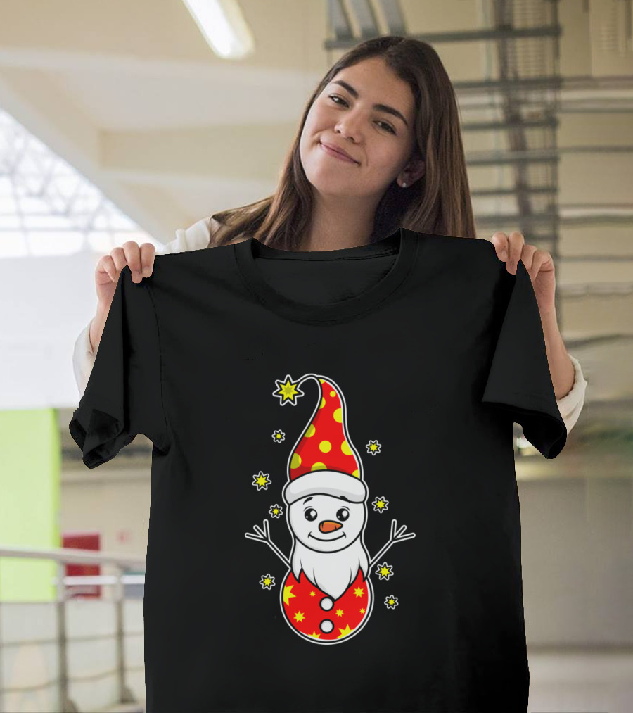 Ugly ChristmasCute Snowman in Red Hat with Stars and Polka Dots T-Shirt