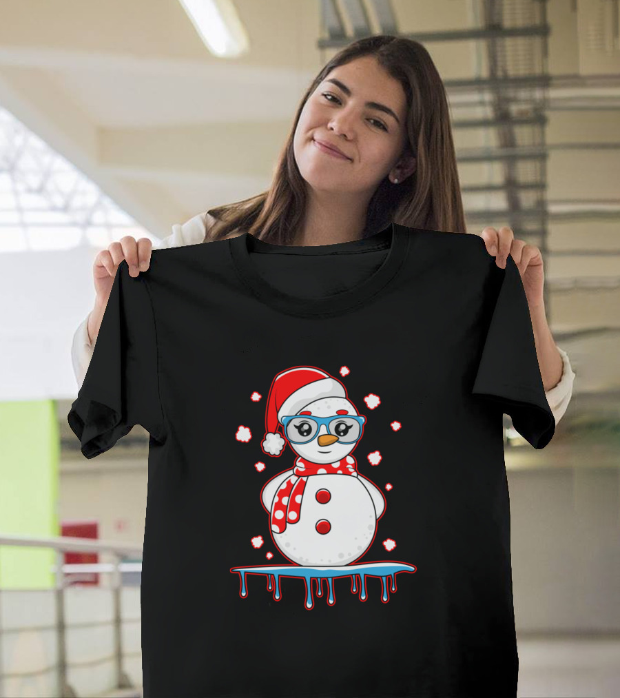 Ugly Christmas Snowman with Santa Hat and Glasses T-Shirt