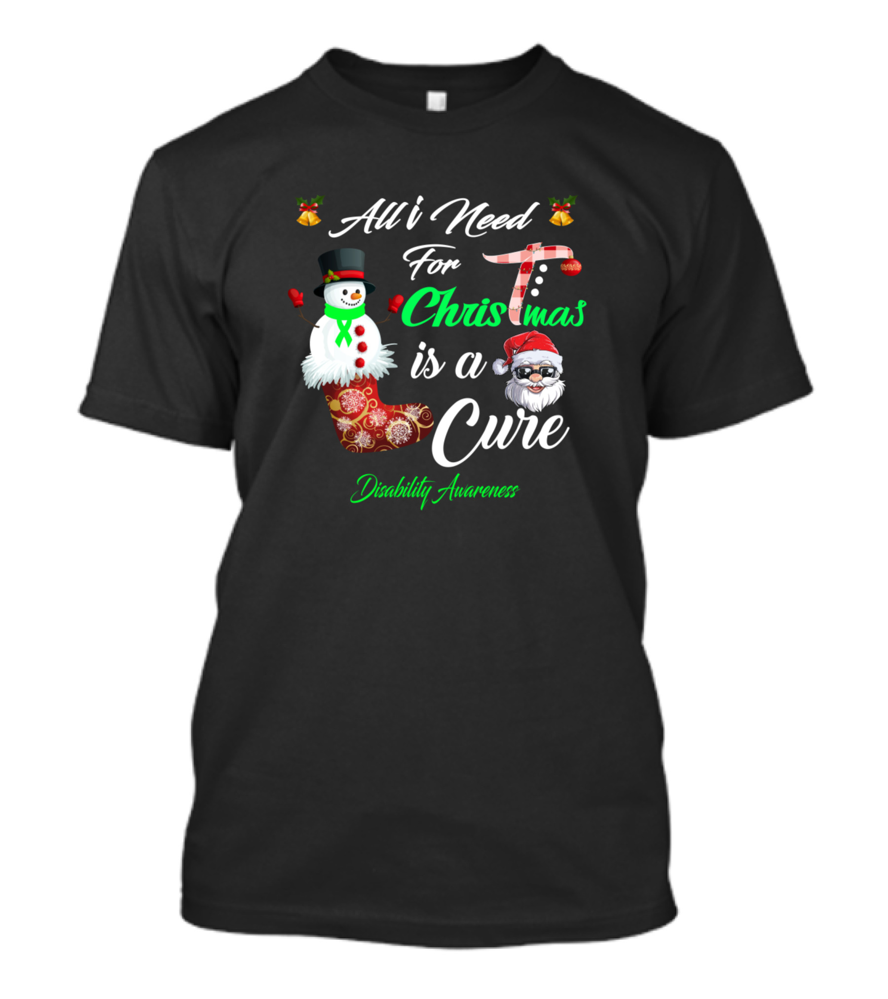 All I Need For Christmas Is A Cure Disability Awareness Snowman Santa Symbols T-Shirt