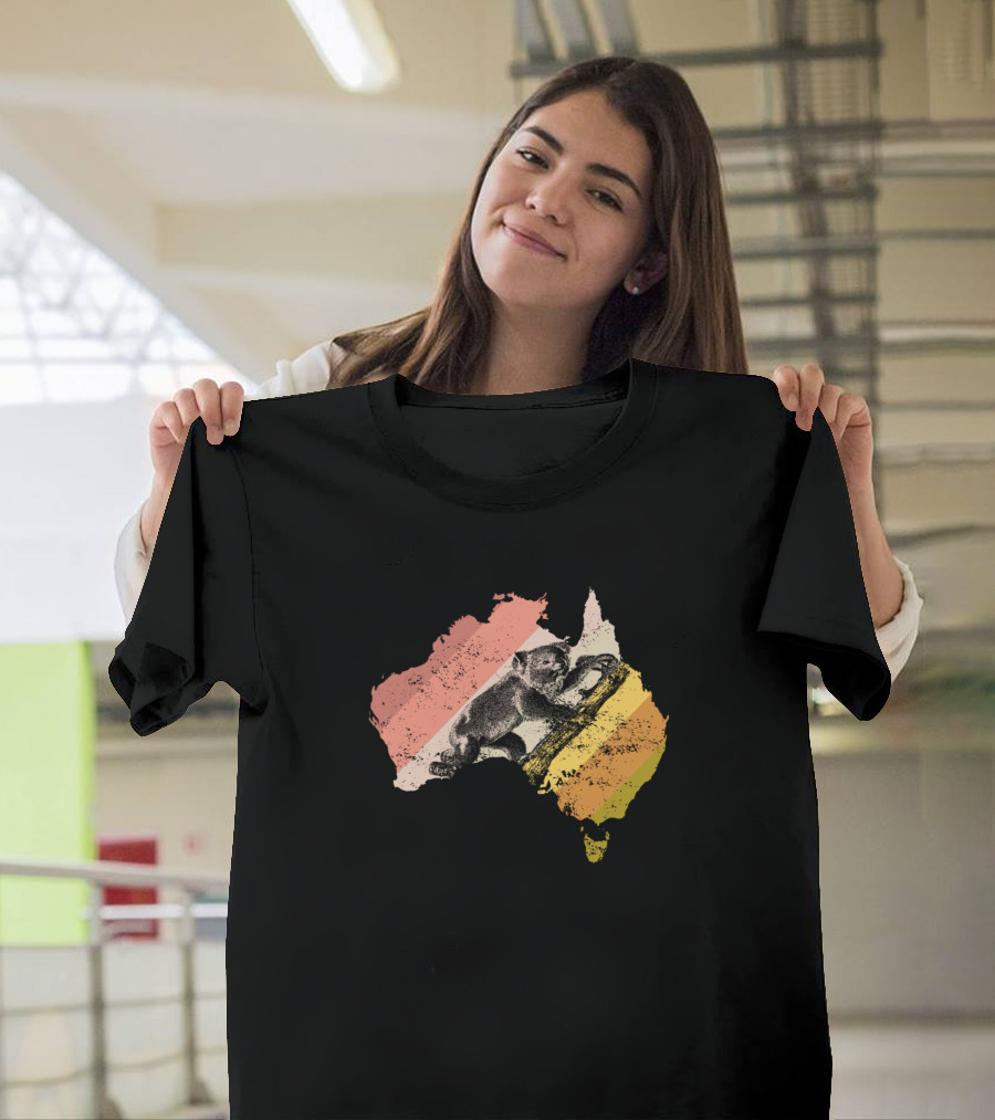 Australia Map Koala Bear Retro Travel Vintage Stripes T-Shirt