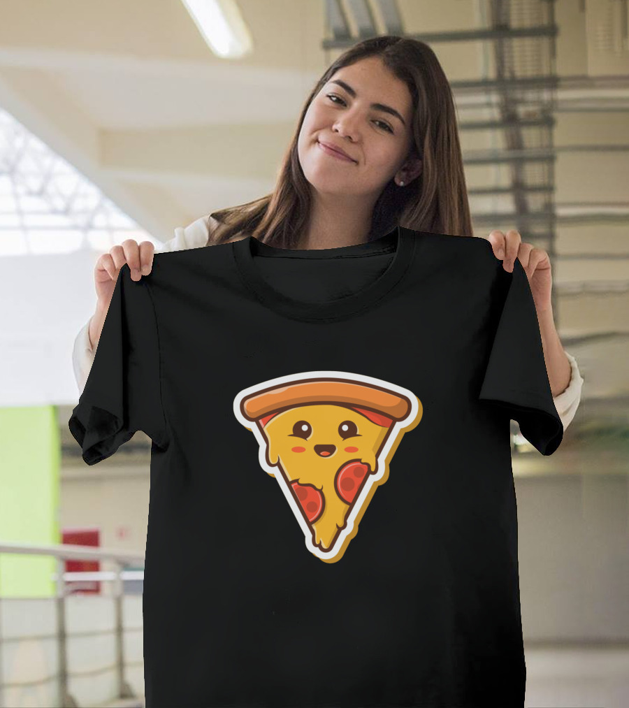 Cute Pizza Mascot Sticker Vector Illustration Pizza T-Shirt