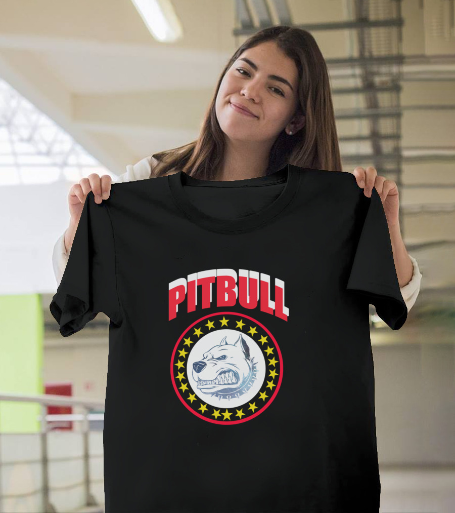 Pitbull Dog Lover Trusting Fierce Stars Badge T-Shirt