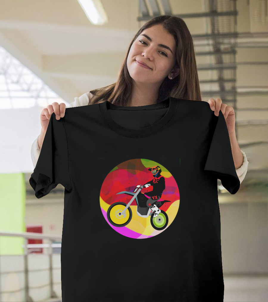 Motocross FX Racer with Vibrant Multicolor Background T-Shirt