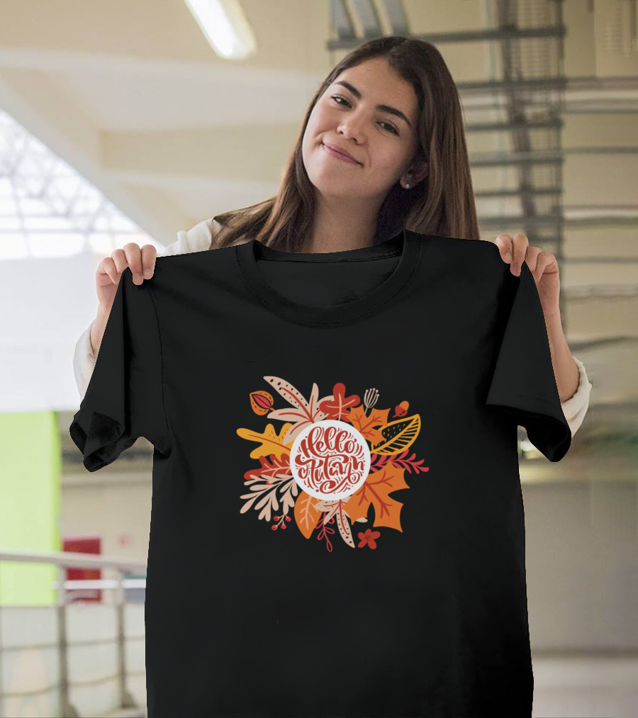 Thanksgiving Hello Autumn Welcome Fall Leaves And Acorns T-Shirt
