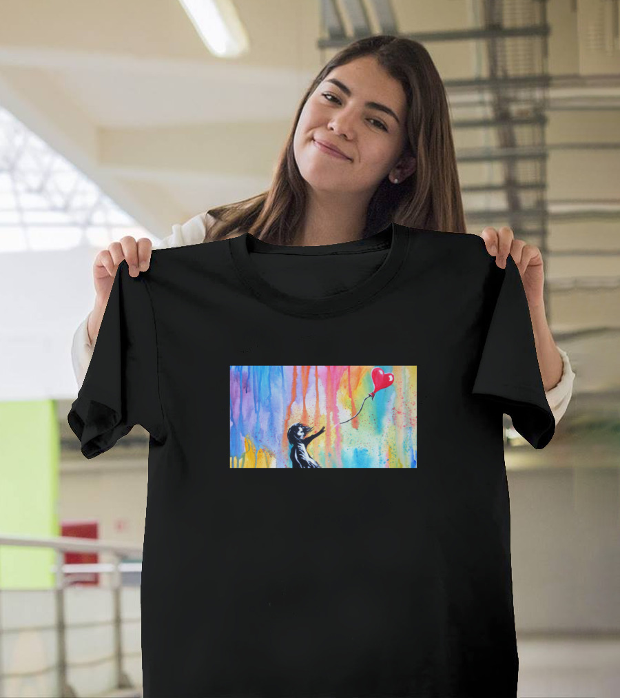 Banksy Balloon Girl Rainbow Drip T-Shirt