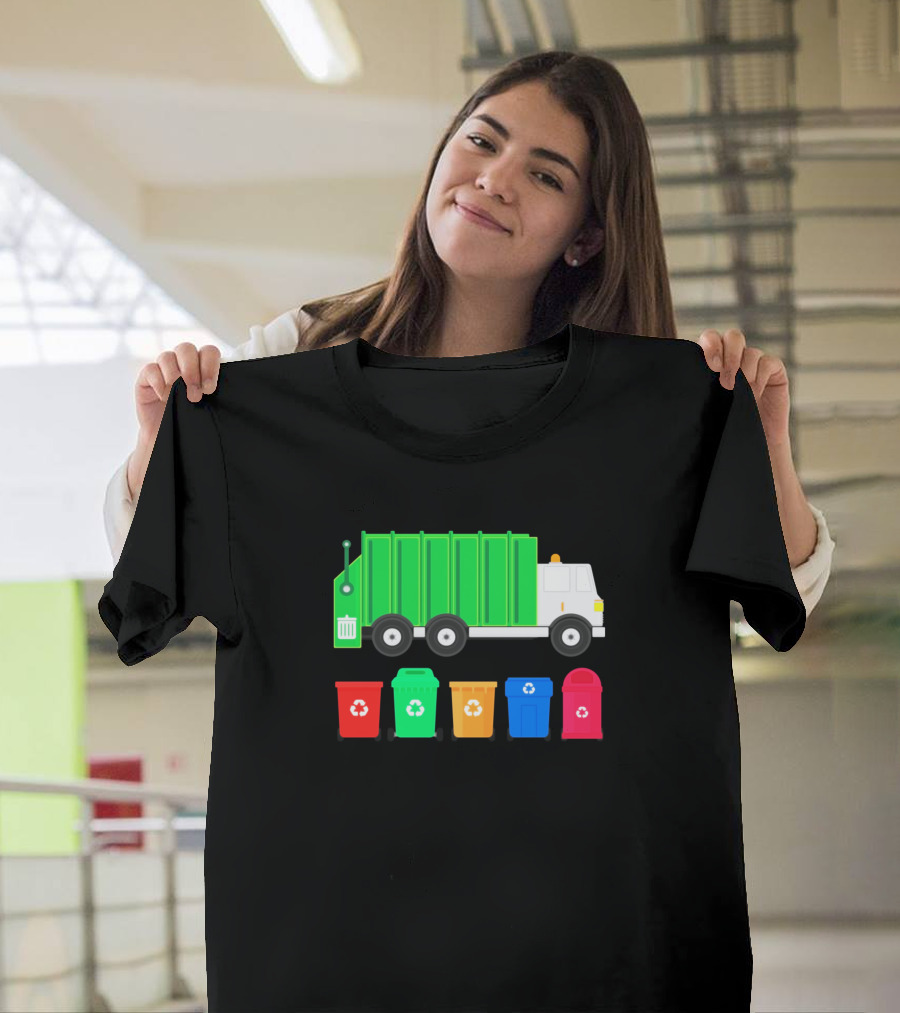 Garbage Truck with Colorful Recycling Dumpsters and Trash Car T-Shirt