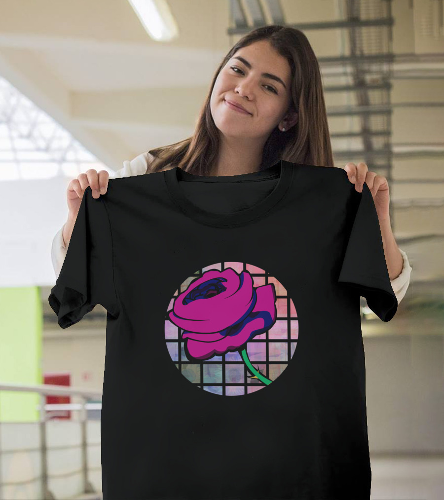 Rose on Grid with Pink and Purple Blooms T-Shirt