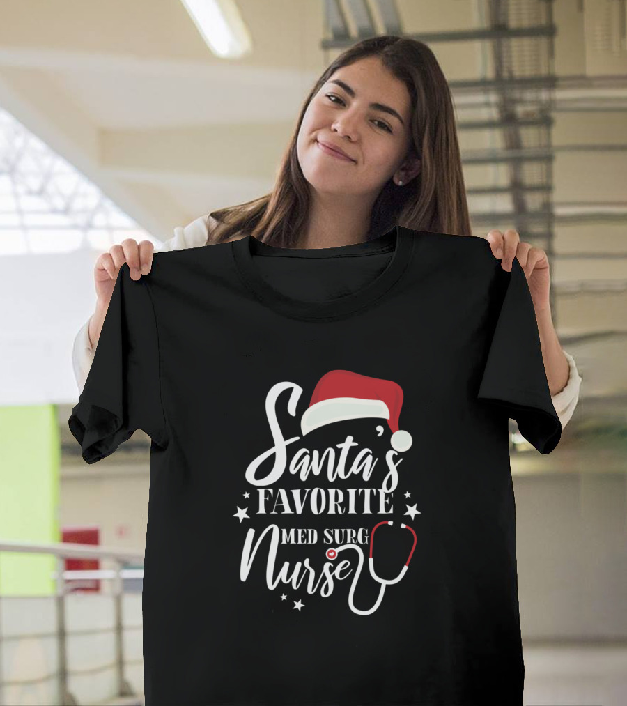 Santa's Favorite Medical Surgical Nurse with Santa Hat and Stethoscope T-Shirt
