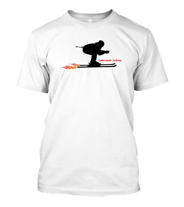 Andermatt Sedrun Switzerland Skier With Flame Trail T-Shirt