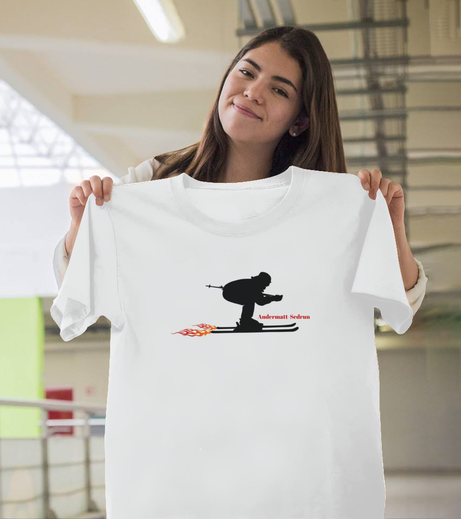 Andermatt Sedrun Switzerland Skier with Flame Trail T-Shirt
