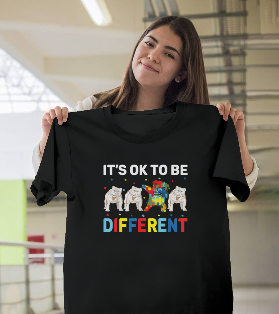 It's OK To Be Different Autism Awareness Day Funny Dabbing English Bulldog T-Shirt