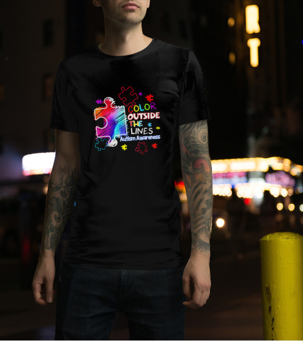 Color Outside The Lines Autism Awareness Puzzle T-Shirt