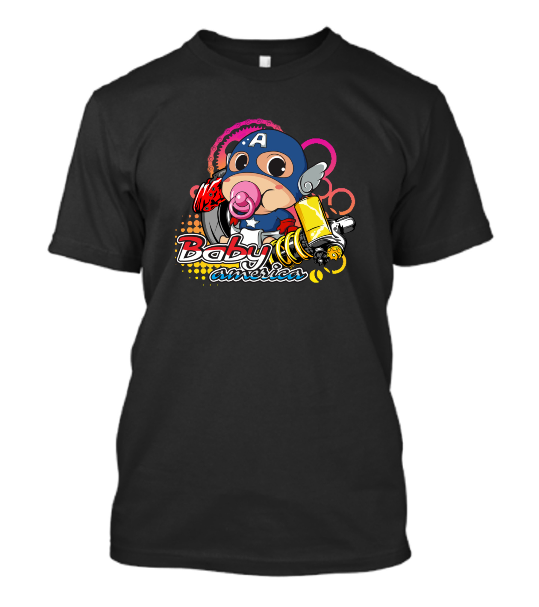 Baby America Heroic Pacifier Icon In Costume With Shield And Wings T-Shirt