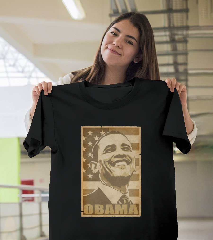 Barack Obama Smile American Flag Vintage Poster Propaganda T-Shirt