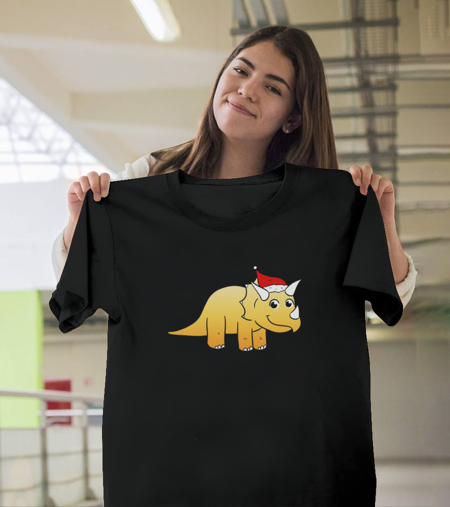 Christmas Triceratops Santa Hat T-Shirt