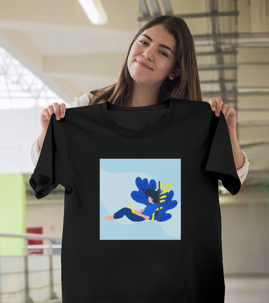 Minimalistic Flat Design Vector Relaxing Person with Nature Elements T-Shirt