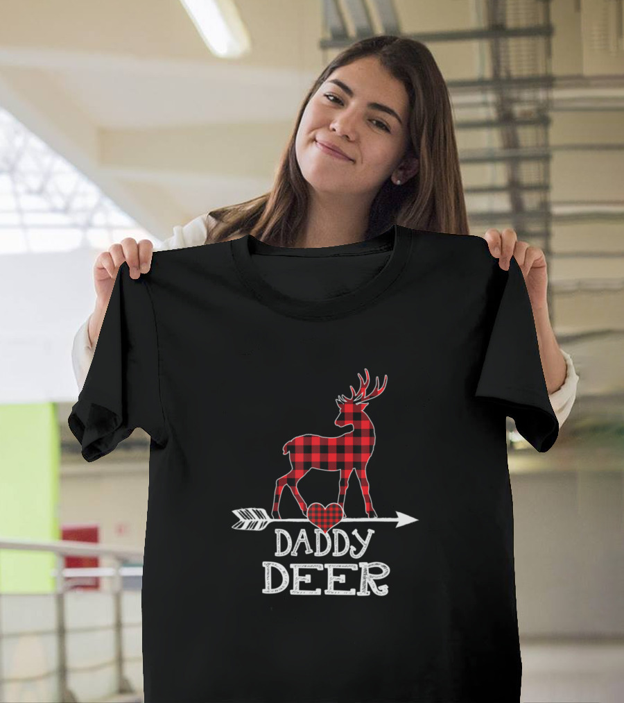 Daddy Deer Red Plaid Buffalo Reindeer Arrow Heart T-Shirt