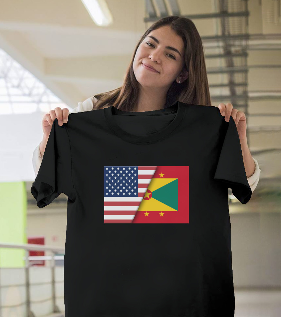 Usa Flag Grenada Flag Immigrant Ancestry Homeland Pride T-Shirt