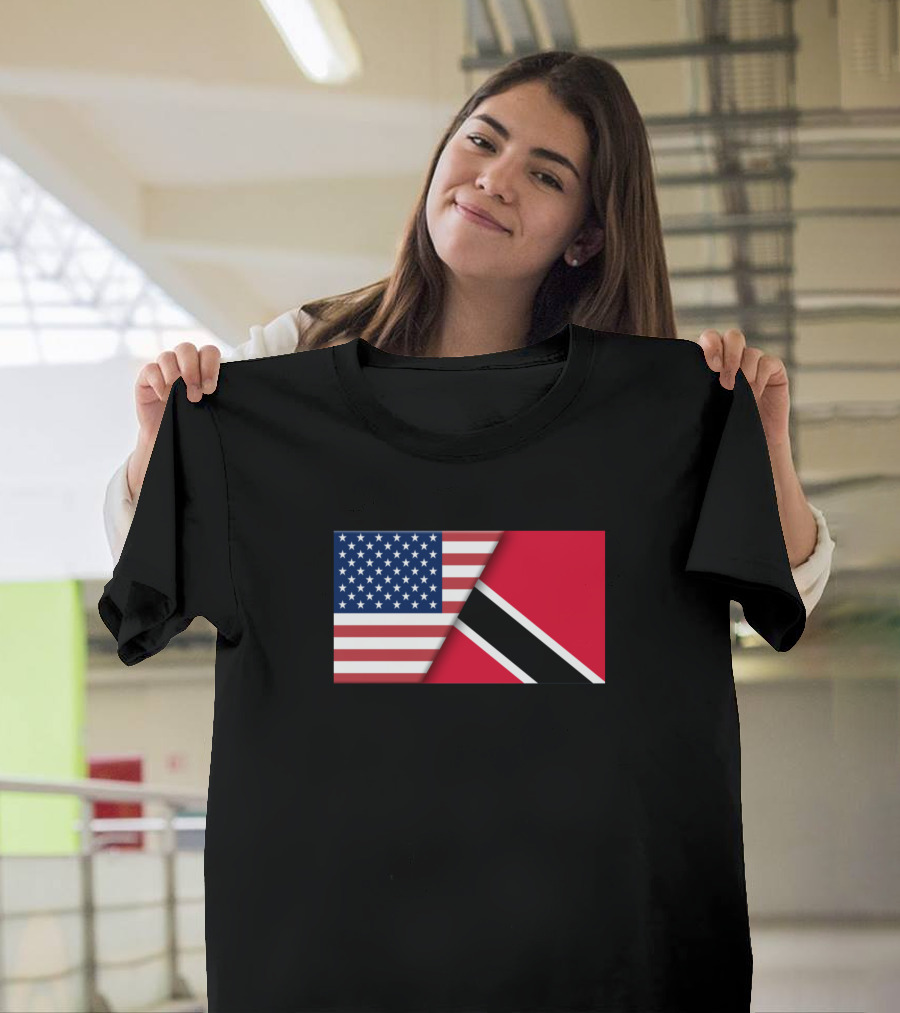 Usa Flag Trinidad And Tobago Flag Immigrant Ancestor Connection Heritage T-Shirt