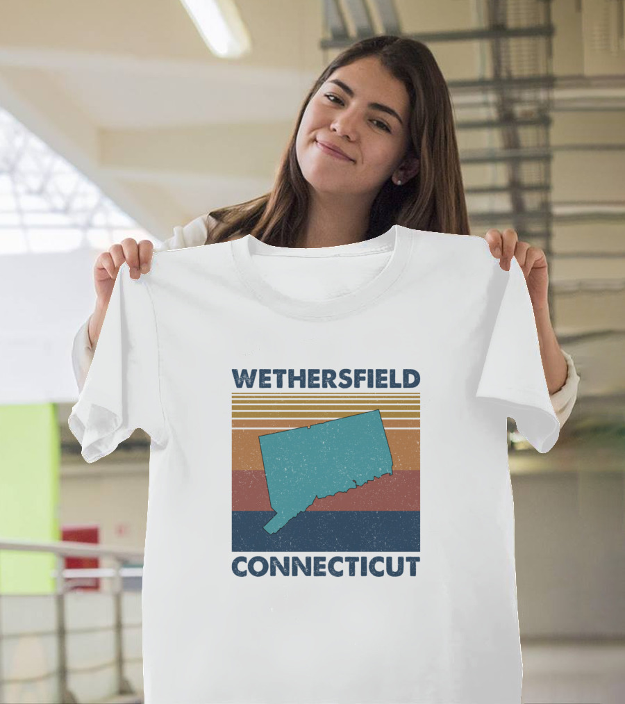Wethersfield Connecticut Vintage Map Stripes T-Shirt