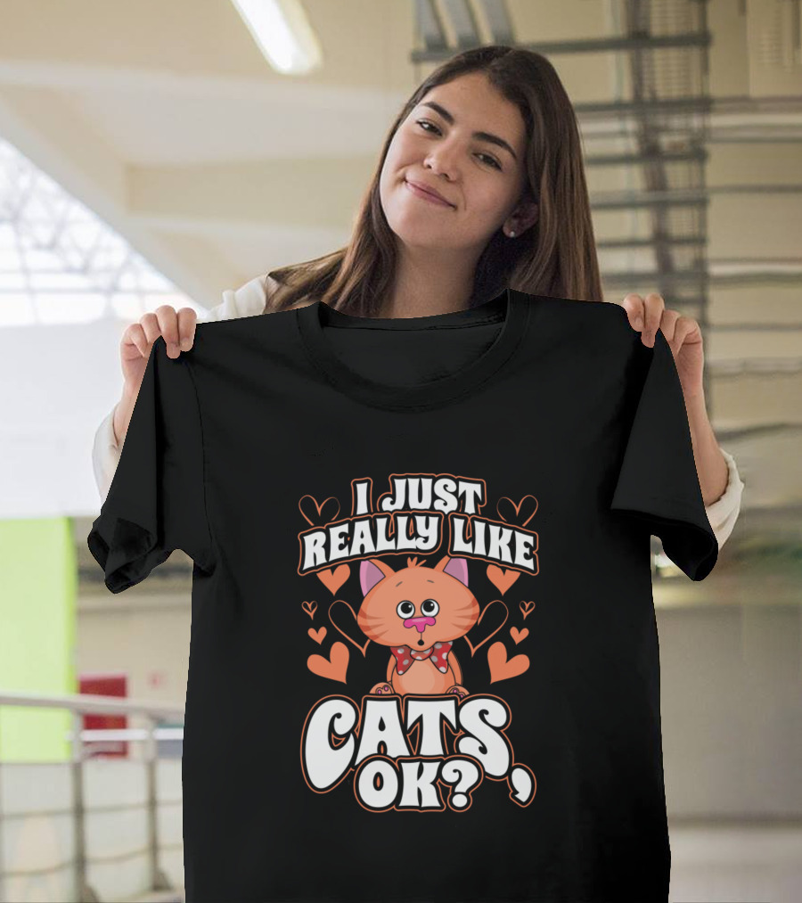 I Just Really Like Cats Ok Hearts Bowtie Cat T-Shirt