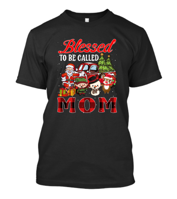 Blessed To Be Called Mom Christmas Santa Snowman Reindeer Buffalo Plaid T-Shirt