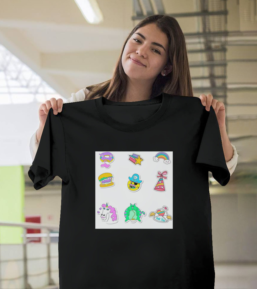 Mix Stickers Collection Donut Hamburger Pirate Cat Unicorn Rainbow Gift Box T-Shirt