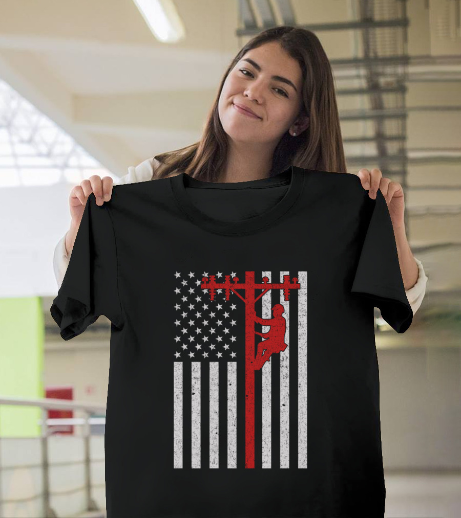 American Flag Lineman USA Patriotic Worker Stripes T-Shirt