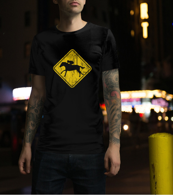 Race Horse Crossing Funny Derby Sign T-Shirt