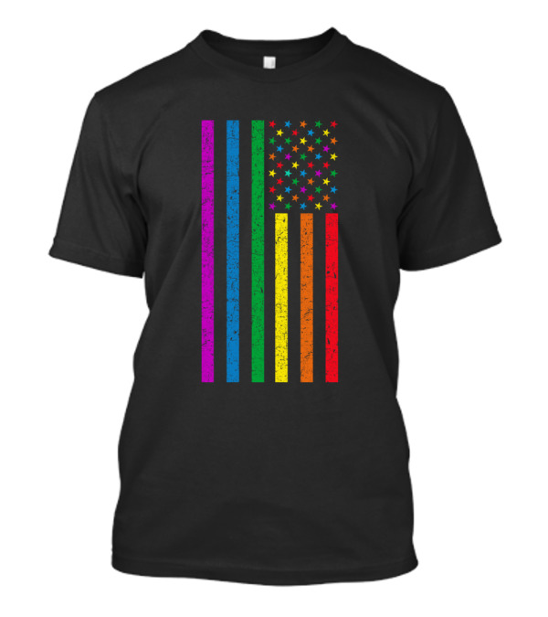 American Flag With Rainbow Stripes And Colorful Stars T-Shirt