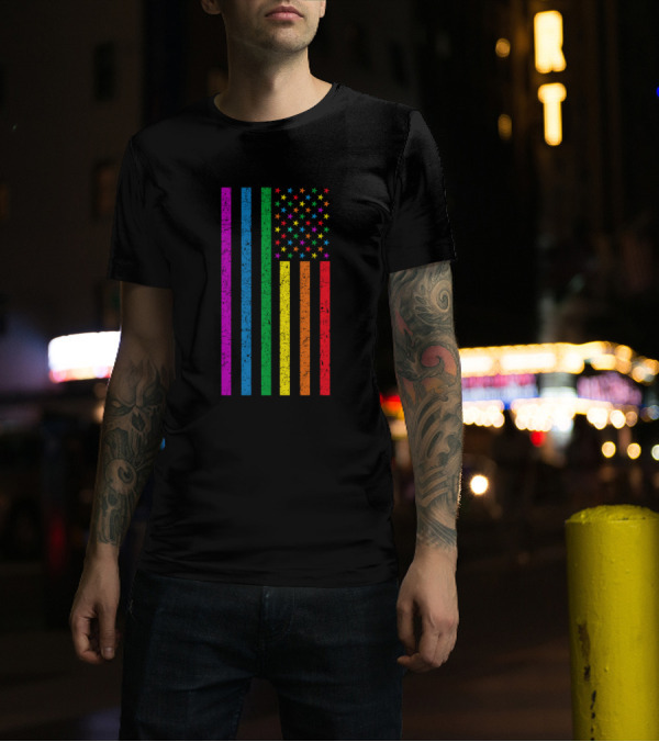 American Flag With Rainbow Stripes And Colorful Stars T-Shirt