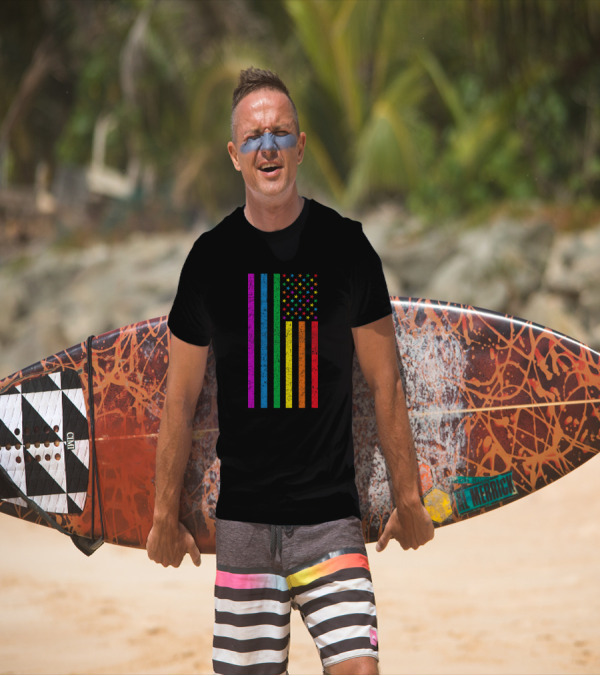 American Flag With Rainbow Stripes And Colorful Stars T-Shirt