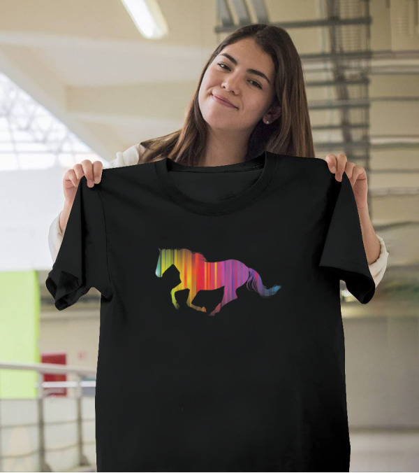 Rainbow Running Horse Riding Graphic Horseback T-Shirt