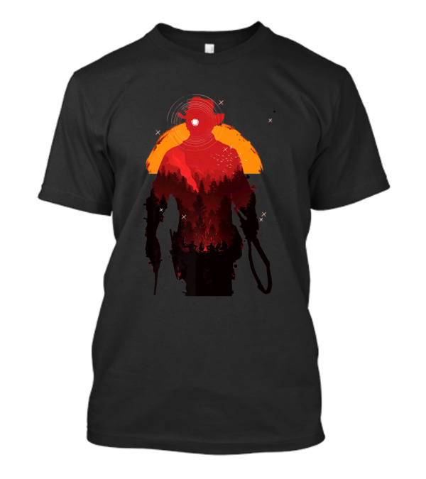 Red Horse Cowboy Silhouette At Sunset Forest Scene T-Shirt